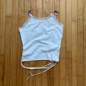 White Lace Trim Cami Top Floral Strap Tie Back Summer Tank